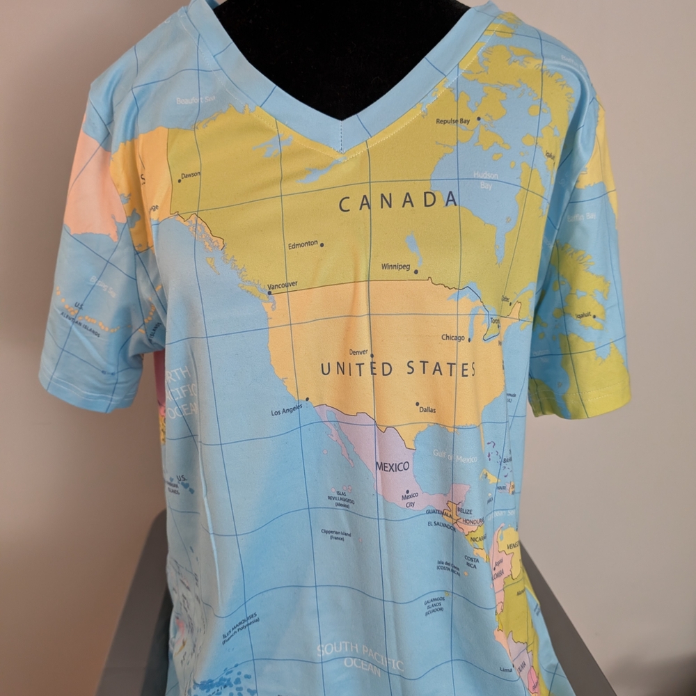 World Map Print Short Sleeve Tee